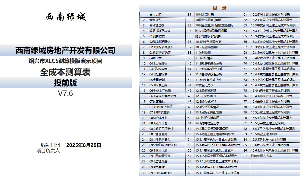 XLCS Core西绿项目全成本测算V7版